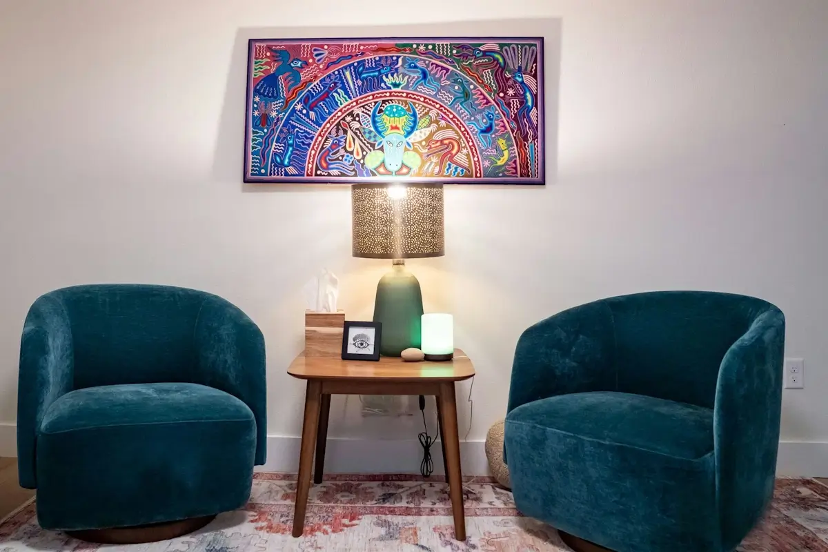 Underground sanctuary rental therapy room with two chairs